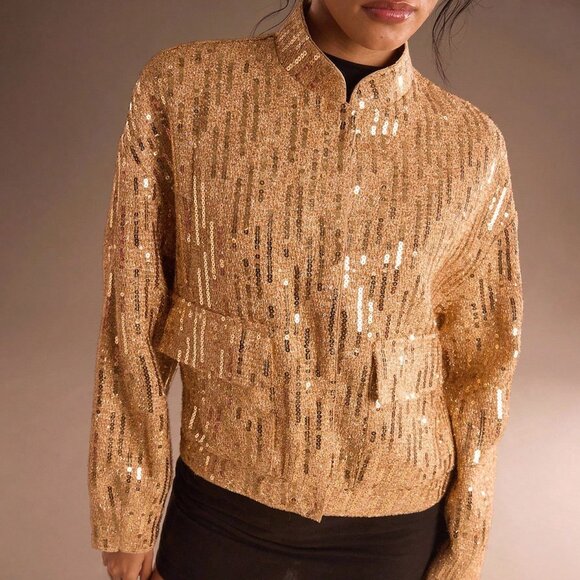 Gold Elegant Women's Embroidered Sequin Office Jacket - Picture 5 of 7